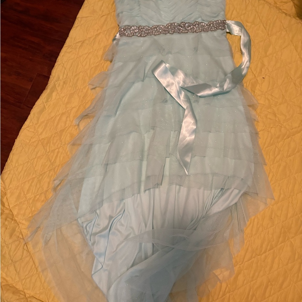 Teeze Me High Low Dress in Light Blue with Ribbon